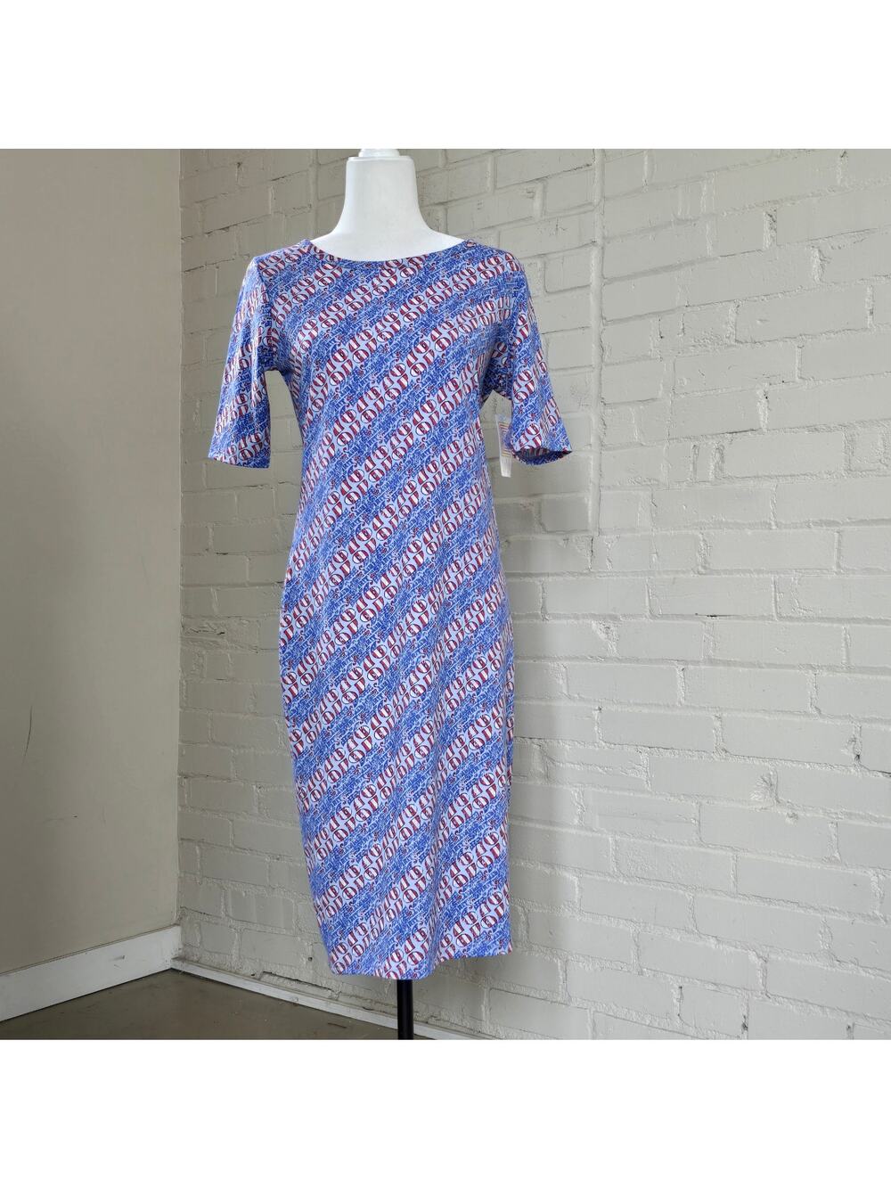 LuLaRoe Julia Dress Medium M NWT Patriotic Red White Blue 1776 Americana